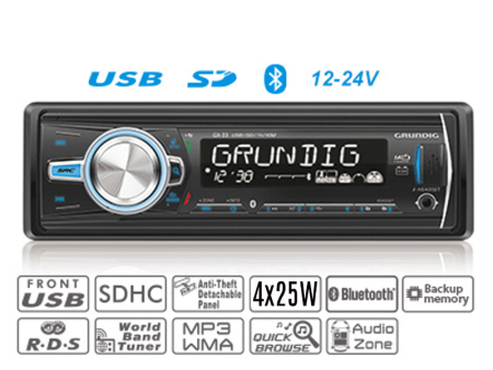 GRUNDIG GX-33 12-24V AUTOSOITIN MUISTILLA USB+BT 1705-004-GX3324