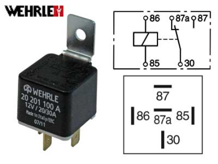 RELE 12V 20/30A, 87A 5-NAP., PITIMELLÄ 20201100