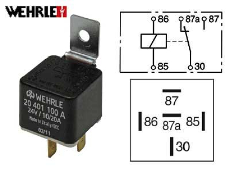 RELE WEHRLE 24V 10/20A 5-N. 87A, PITIMELLÄ * 20401100