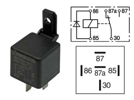 RELE 24V 10/22A 5-N. 87A, DIODI, PITIMELLÄ 20401103N