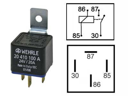 RELE 24V 20A 4-NAP. A-KYTKENTÄ, PITIMELLÄ 20410100