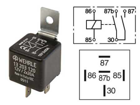 RELE 12V 2X20A 5-NAP. 87B WEHRLE 21203100