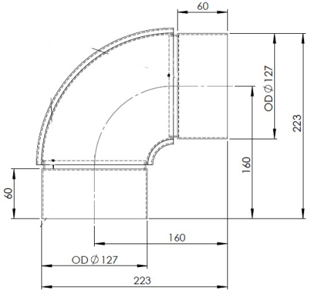 DINEX MUTKAPUTKI 90° 127MM, LYHYT DI-96126